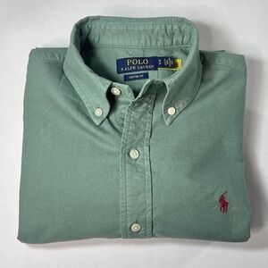 Polo Ralph Lauren Womens Small Petite Green Button Down Shirt Custom Fit Cotton